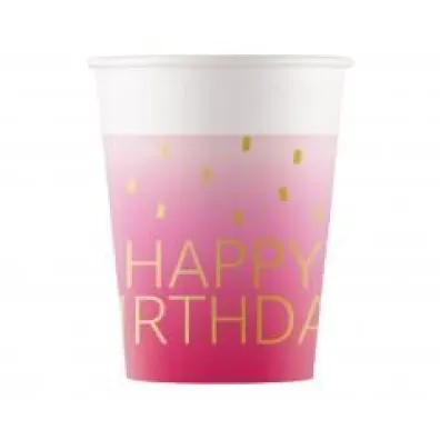 Godan Kubeczki papierowe Pink Happy Birthday 200ml 8 szt.