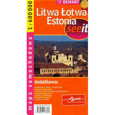 Litwa, Łotwa, Estonia Mapa samochodowa 1:600tys