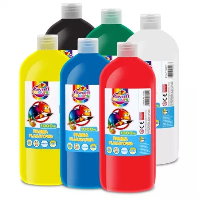 Farby plakatowe w butelkach 1000ml (6 kolorw)