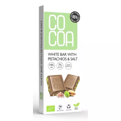 Cocoa Tabliczka bia�a z pistacjami i sol� 60% mniej cukru 40 g Bio