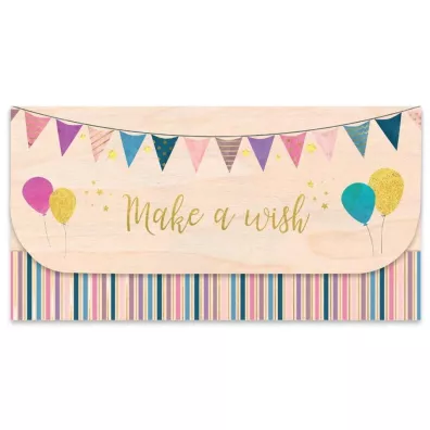 Cozywood Koperta upominkowa drewniana Urodziny balony