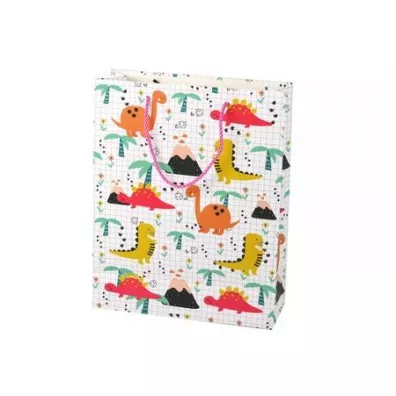 LeanToys Torba prezentowa dinozaury palmy 32x26x10cm