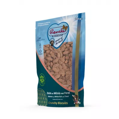 Renske Natural Petfood Crunchy Biscuits Salmon, whitefish and trout - oso, biae ryby i pstrg ciasteczka dla psa 200 g