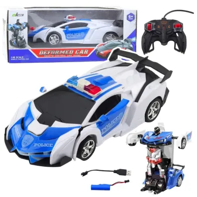 Auto robot 2W1 radiow�z policyjny R/C 1:18 LeanToys
