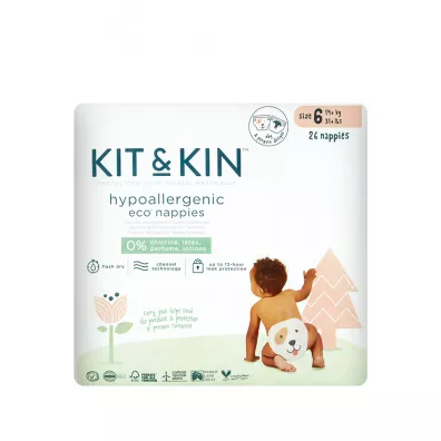 Kit and Kin Pieluszki jednorazowe 6 Junior (15 kg+), Dog/Penguin 24 szt.