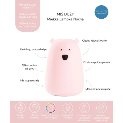 Rabbit&Friends Mi� du�y lampka silikonowa r�owa