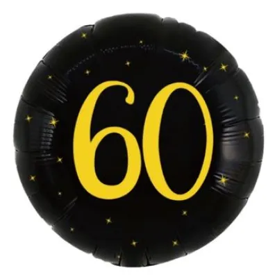 Balon foliowy 60 urodziny, okr�g�y, czarno z�oty, 45cm