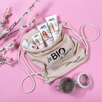 beBIO Ewa Chodakowska Zestaw kosmetykw naturalnych CHIA I KWIAT JAPOSKIEJ WINI + eko-plecak 2 x 200 ml + 75 ml + 50 ml
