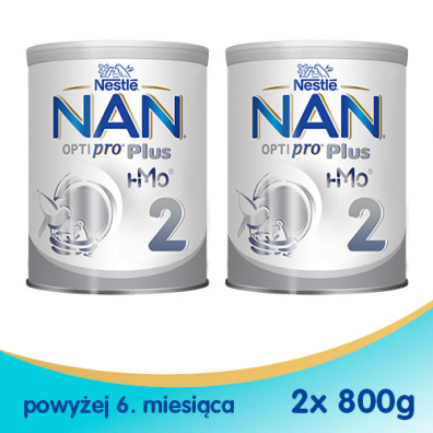 Nestle Nan Optipro Plus 2 HM-O Mleko nastpne dla niemowlt po 6 miesicu + Nestle Nan Care Witamina D suplement diety Zestaw 2 x 800 g + 5 ml