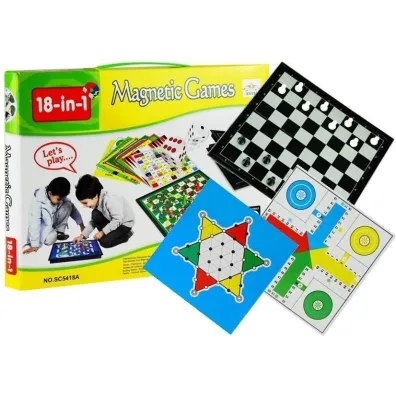 Zestaw gier 18w1 szachy magnetyczne LeanToys
