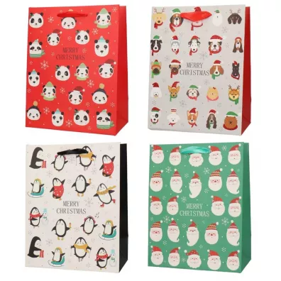incood. Torebka ozdobna �wi�teczna 31x42cm psy pingwiny Miko�aj panda