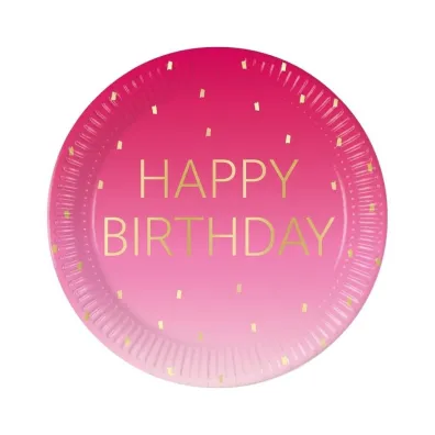 Godan Talerzyki papierowe Pink Happy Birthday 23cm