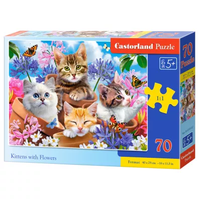 Puzzle 70 el. Kittens with Flowers Castorland
