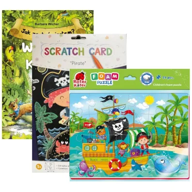 Pakiet Pirata: Jak zosta� piratem? Wyprawa na Karaiby, Wydrapywanka Pirate, Puzzle piankowe 24 el. Zabawne obrazki. Piraci