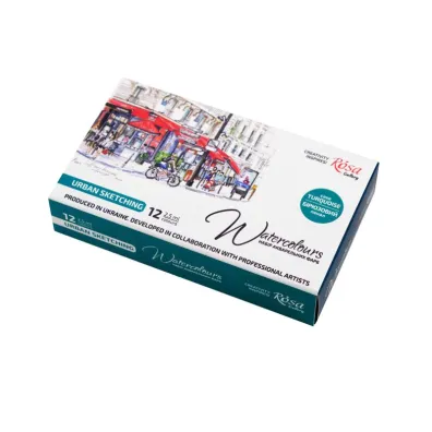Rosa Farby akwarelowe w kostkach Urban Sketching w metalowej kasetce 12 kolor�w