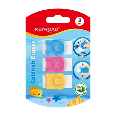 Gumka do �cierania KEYROAD Goldfish z os�on� blister 3szt.
