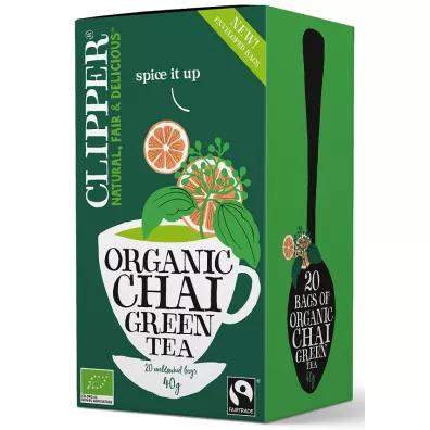 Clipper Herbata zielona chai z cynamonem i kardamonem fair trade 20 x 2 g Bio