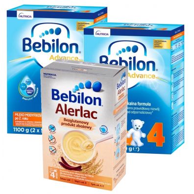 Bebilon 4 Pronutra-Advance Mleko modyfikowane po 2. roku + Alerlac Bezglutenowy produkt zboowy po 4 miesicu Zestaw 2 x 1100 g + 400 g