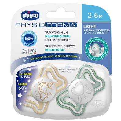 Chicco Smoczek uspokajajcy light silikon lumi 2-6m 2 szt.