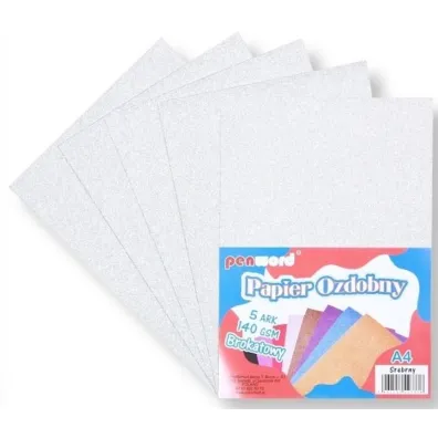 Polsirhurt Papier ozdobny A4 brokatowy srebrny 140g 5 szt.