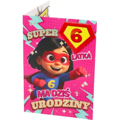 Yeku Karnet Urodziny 6 dziewczynka - Superbohaterka