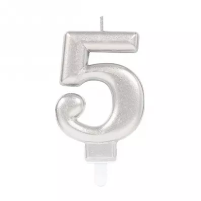 Amscan �wieczka cyferka 5 Sparkling Celebrations srebrna