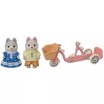 Sylvanian Pieski Husky na rowerze