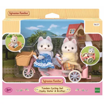 Sylvanian Pieski Husky na rowerze