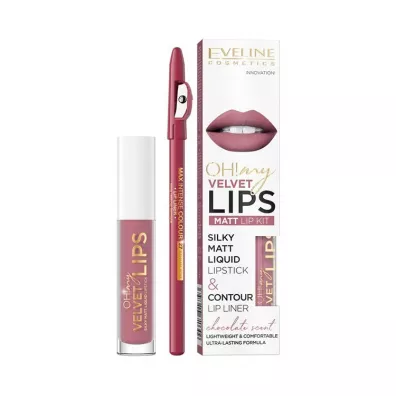 Eveline Cosmetics Oh! My Velvet Lips Liquid Matt Lip Kit zestaw matowa pomadka w pynie 4.5ml + konturwka do ust 1szt 13 Brownie Biscotti 4.5 ml