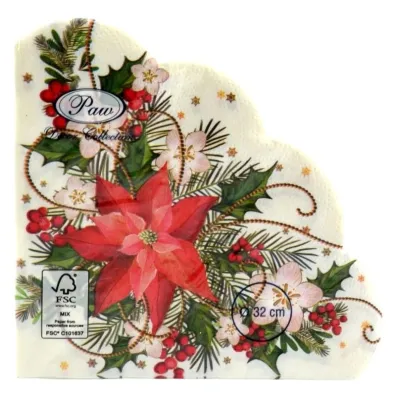 Paw Serwetka BN Decor Round Poinsettia Composition 32cm �rednicy, 12szt./op. - serwetka okr�g�a