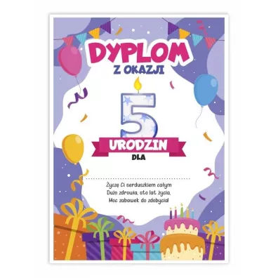 LearnHow Dyplom A5 urodzinowy - pi�te urodziny 5 szt.
