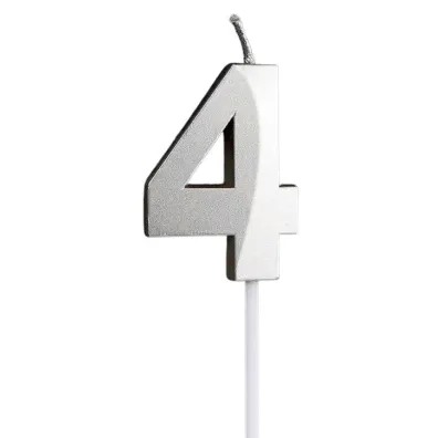 �wieczka na tort - cyferka 4 srebrna 4,8cm