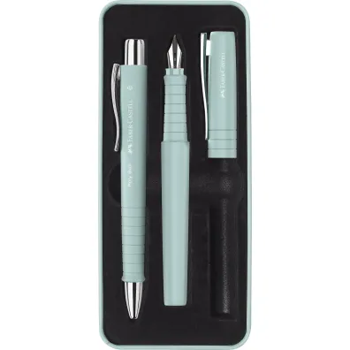Faber-Castell Zestaw prezentowy poly pi�ro wieczne b +d�ugopis caribic blue opakowanie metalowe
