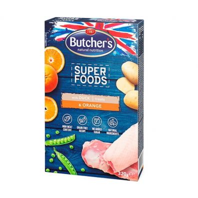 Butchers Super Foods Przysmak z kaczką i pomarańczą dla psów 320 g