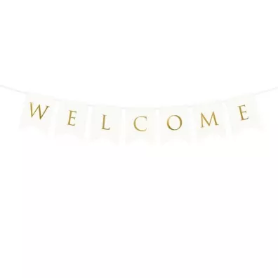 PartyDeco Baner Welcome bia�y 15x95cm