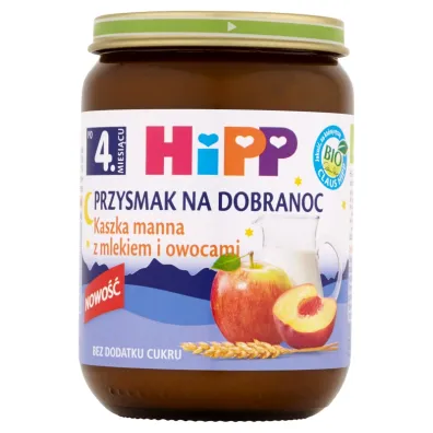 Hipp Przysmak na Dobranoc Kaszka manna z mlekiem i owocami po 4. miesi�cu 190 g Bio