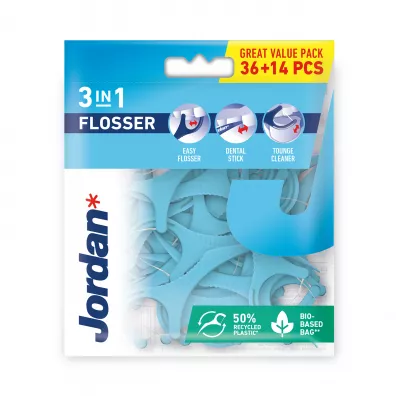 Jordan Flosser 3in1 wyka�aczki z nici� i czy�cikiem do j�zyka 50 szt.