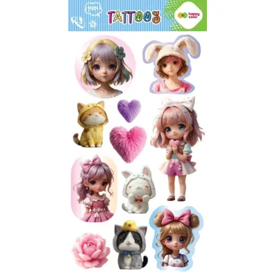 Tatua�e zmywalne Kawaii Girls HAPPY COLOR