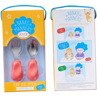 Nana`s Manners Etap 2, Sztu�ce do samodzielnego jedzenia, widelec i �y�ka, r�owe, 1-3 lat