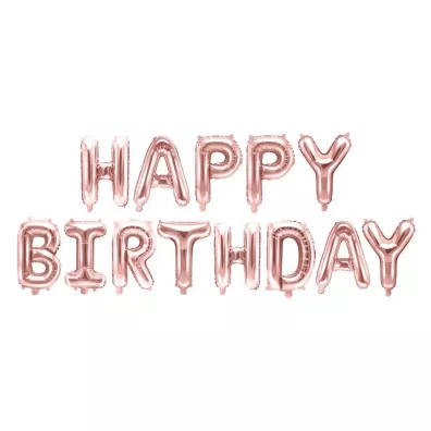 PartyDeco Balon foliowy Happy Birthday r�owe z�oto 340x35cm