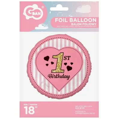 Godan Balon foliowy 1st Birthday r�owy 45cm