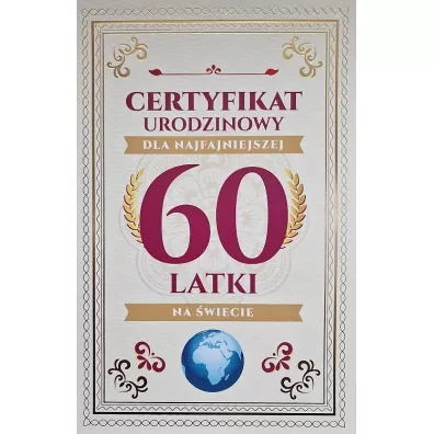 Yeku Karnet Certyfikat Urodzinowy 60 urodziny damskie