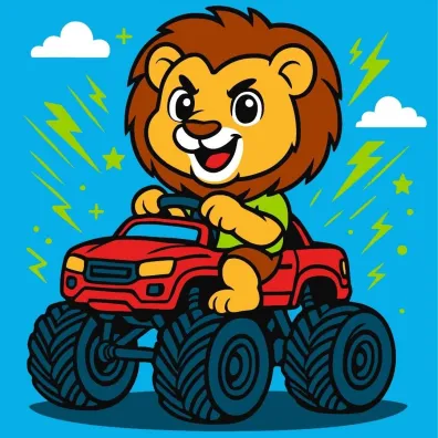 Malowanie po numerach - Lew w samochodzie Kid Ideyka