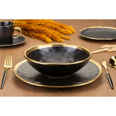 HowHomely Zestaw omiu talerzy Lissa Black Gold