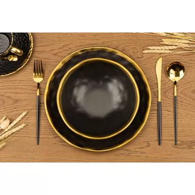 HowHomely Zestaw omiu talerzy Lissa Black Gold