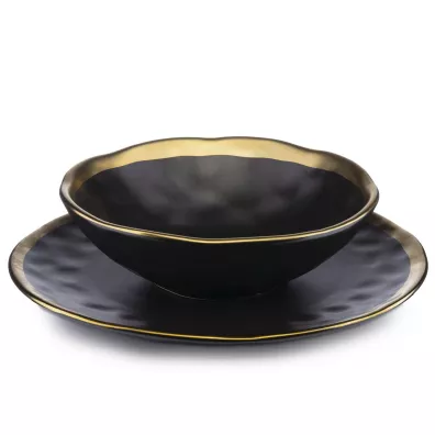 HowHomely Zestaw omiu talerzy Lissa Black Gold