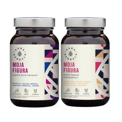 Aura Herbals Moja Figura - Ograniczenie aknienia, kapsuki + Moja Figura - Wspomaganie Metabolizmu, kapsuki Zestaw Suplement diety 2 x 60 kaps.
