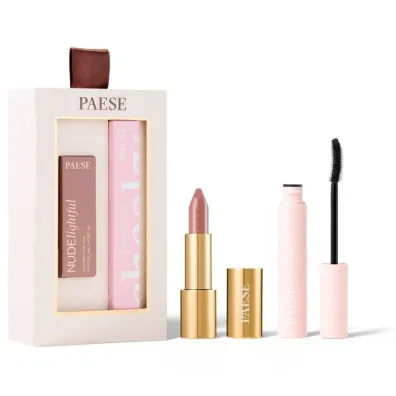 Paese Zestaw Cheeky Nude Look Cheeky tusz do rz�s Black + Nudelightful kremowa pomadka w sztyfcie 400 Beige Marshmallow 9 ml + 4.5 g