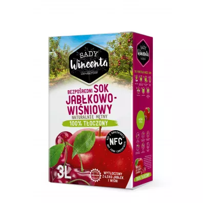 Sady Wincenta Sok 100% jabkowo-winiowy naturalnie mtny toczony NFC 3 l