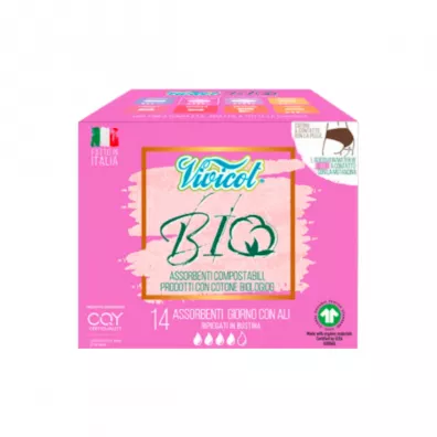 Vivicot Bio Podpaski na dzie� ze skrzyde�kami, z organicznej bawe�ny, biodegradowalne 14 szt.